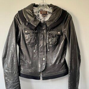 Danier Black Leather Bomber Jacket size XS